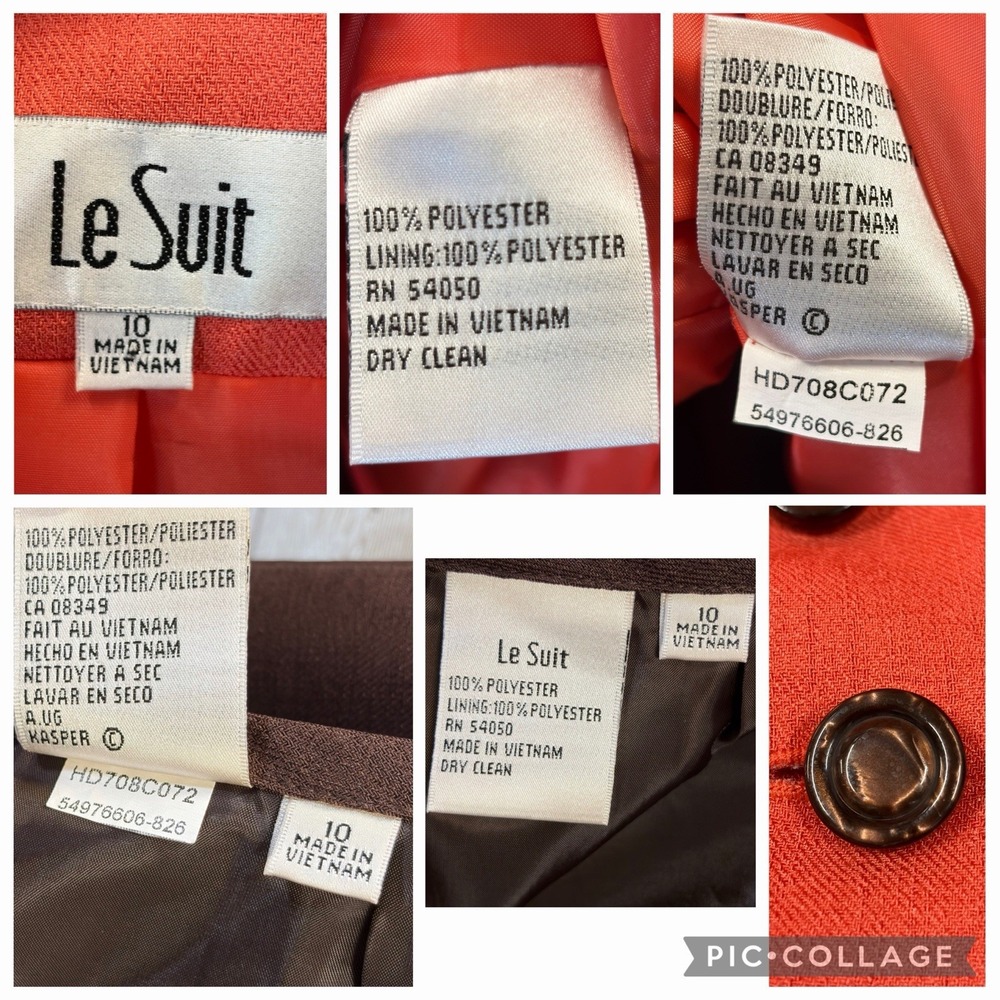 Vtg Le Suit Women 10 Skirt Suit Blazer Coral/Brown 2 Piece Tailored Equestrian - Picture 8 of 14